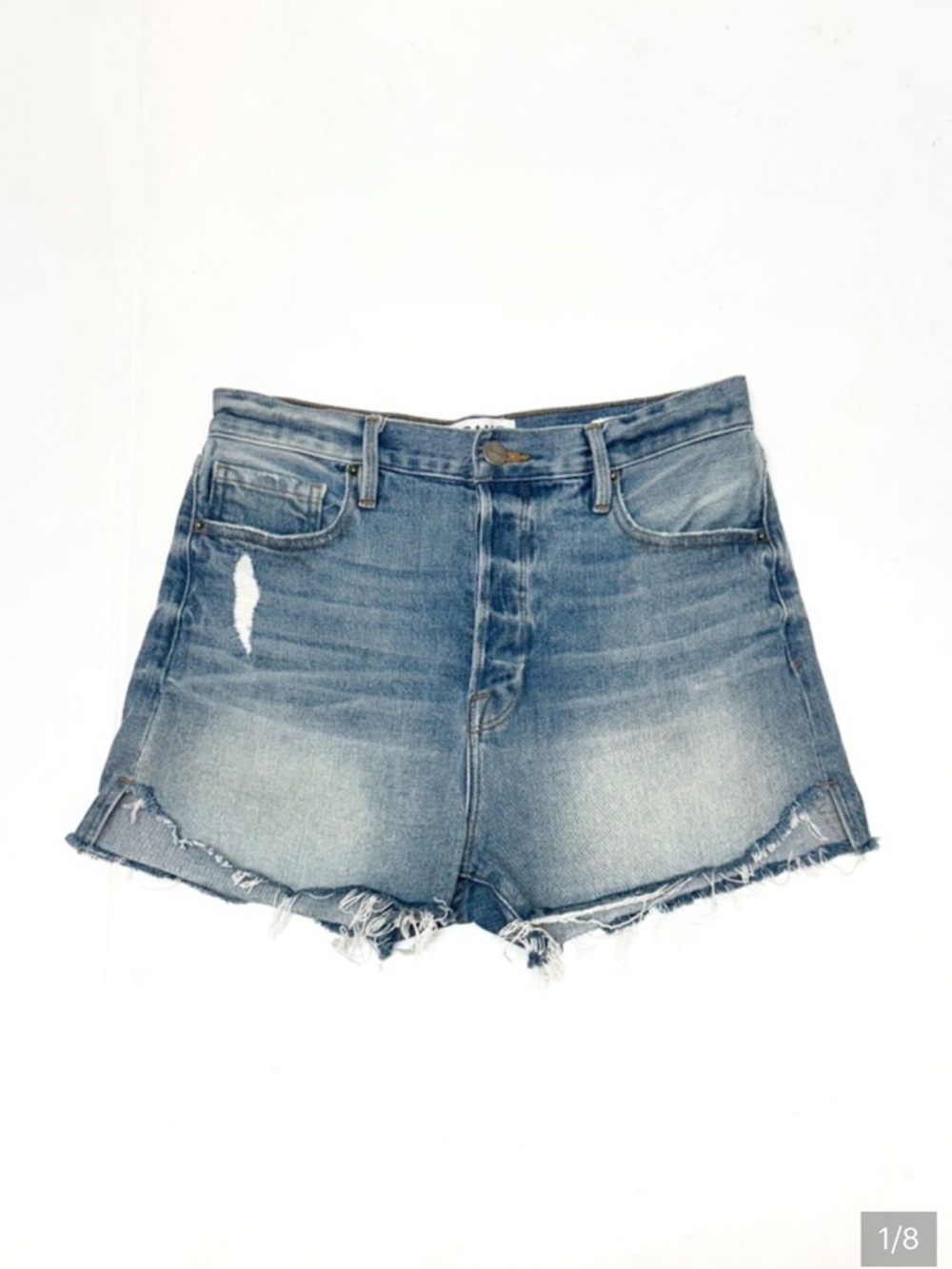 FRAME high rise Le Original Chloe Tulip cotton frayed cutoff denim shorts 27
